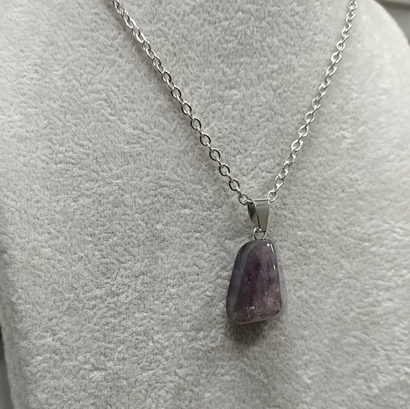Amethyst Necklace Natural Gemstone Crystal Pendant Stainless-Steel Chain Purple - Picture 13 of 17